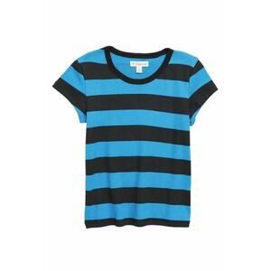 Tucker + Tate Girls Wide Stripe Short Sleeve Tee Blue Camp/Black Stripe L(10/12)